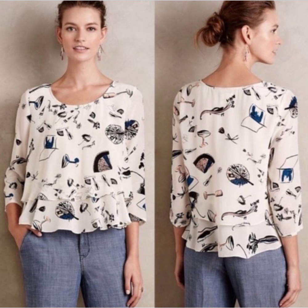Anthropologie Maeve On The Town Silk Tiered Blouse